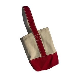 Lands End Canvas Wine / Water Bottle Tote Bag 2 Bottle Carrier Red Preppy Picnic